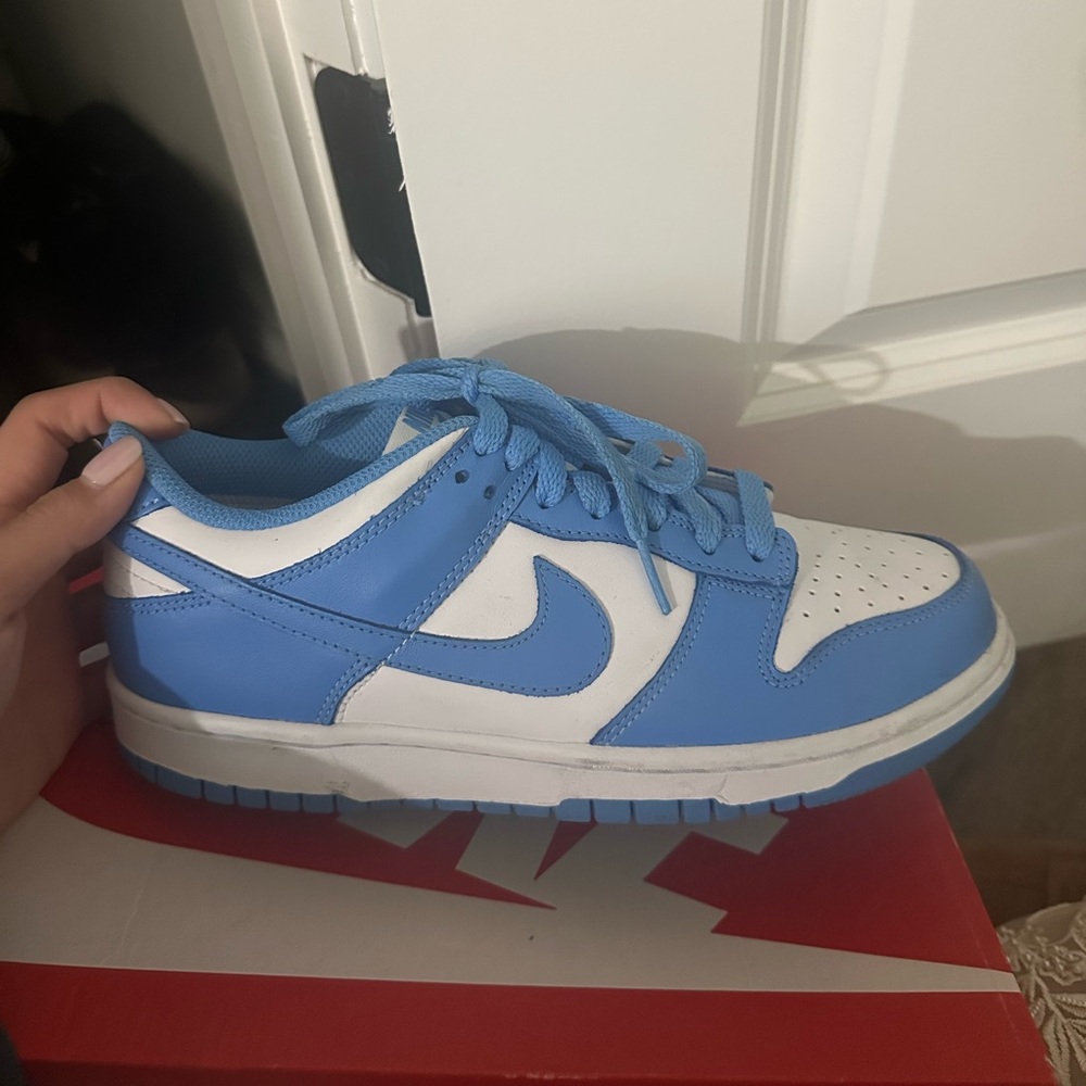 blue and white dunks